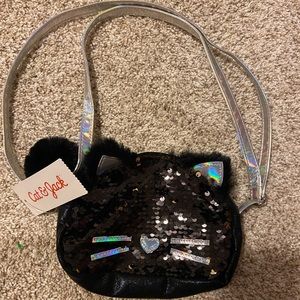 NWT Cat and Jack black cat purse with black and silver embellishments.